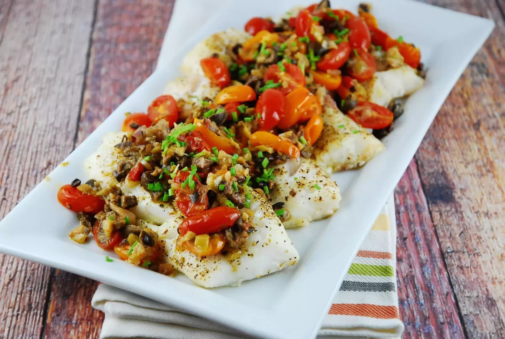 Fish with Tomato and Olive Oil Tapenade